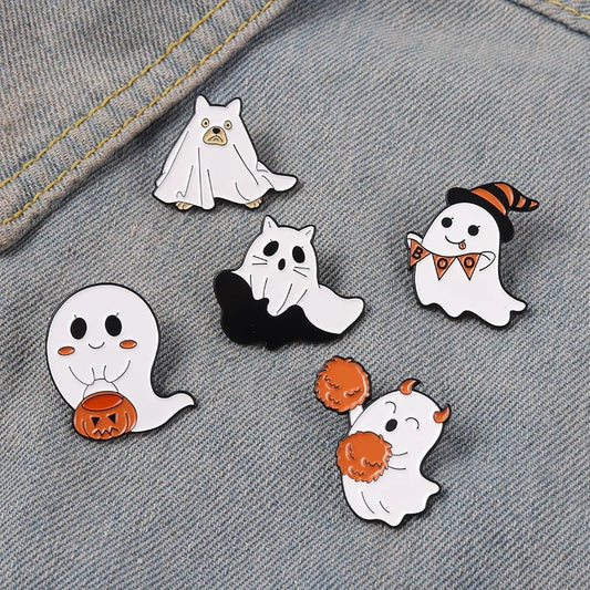 Spooky Snacks Ghost Brooch - Halloween - Clothing Accessories (Necklaces, Vampire Teeth, Pins, Headwear) - Scribble Snacks