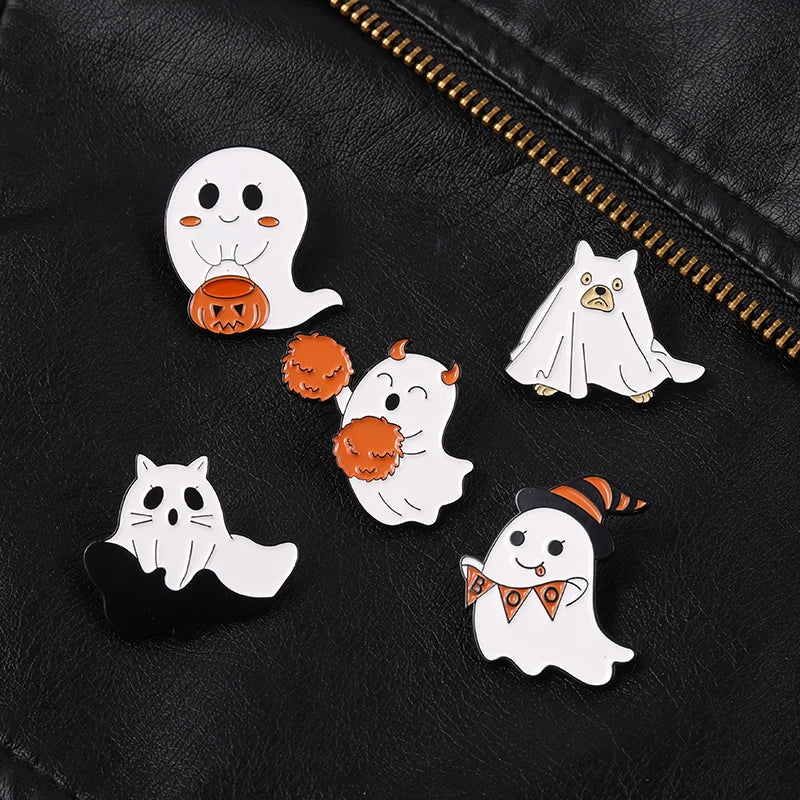 Spooky Snacks Ghost Brooch - Halloween - Clothing Accessories (Necklaces, Vampire Teeth, Pins, Headwear) - Scribble Snacks