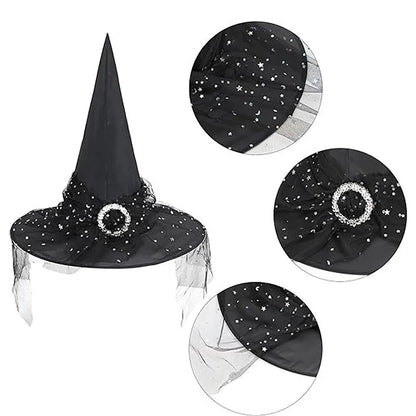 Spooky Star Witch Hat - Halloween - Clothing Accessories (Necklaces, Vampire Teeth, Pins, Headwear) - Scribble Snacks