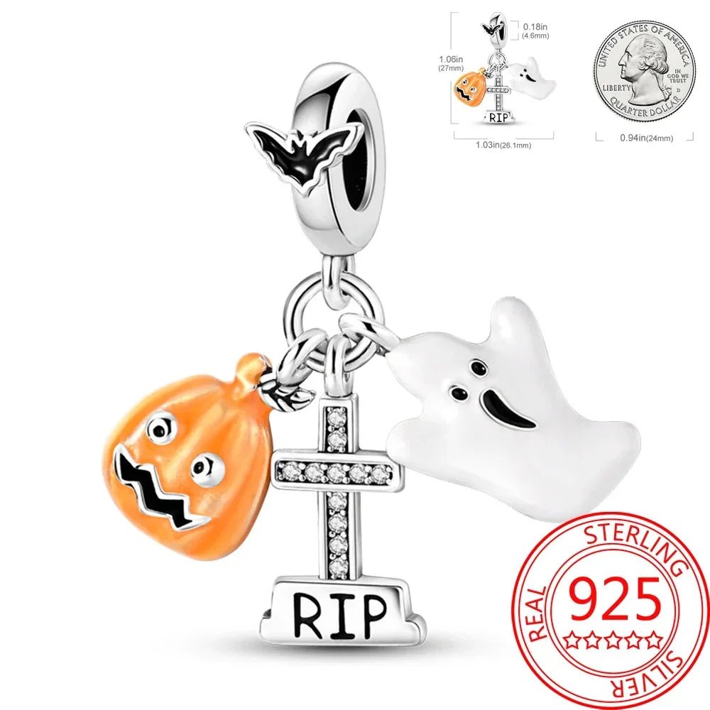 Spooky Sterling Silver Charm Bead - Halloween - Clothing Accessories (Necklaces, Vampire Teeth, Pins, Headwear) - Scribble Snacks