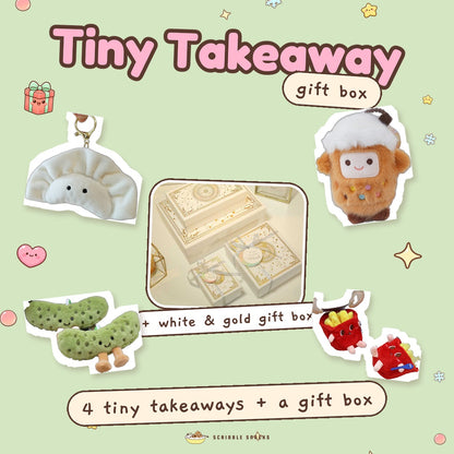 Tiny Takeaway Gift Box by Scribble Snacks: four real items and a white and gold gift box