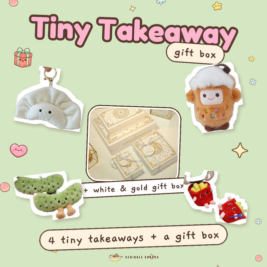 Tiny Takeaway Gift Box by Scribble Snacks: four real items and a white and gold gift box