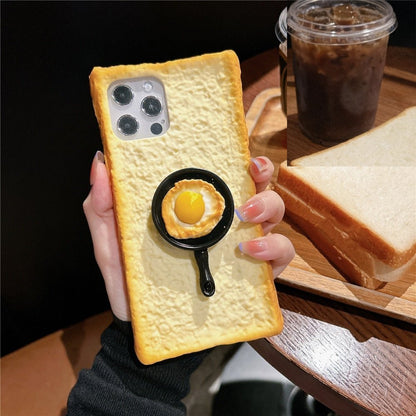 3D toast bread silicone iPhone case with an optional fried egg, cookie or frying pan grip