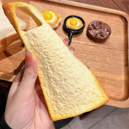 3D toast bread silicone iPhone case with an optional fried egg, cookie or frying pan grip