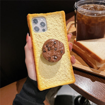 3D toast bread silicone iPhone case with an optional fried egg, cookie or frying pan grip