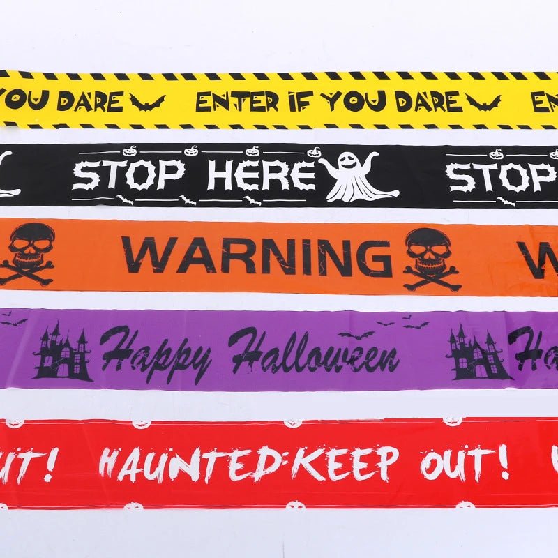 Witchy Skull Warning Tape - Halloween - Haunted House Props (Bloody Cloth, Tombstones, Warning Tape) - Scribble Snacks