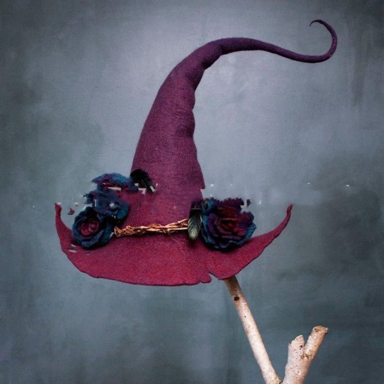 Women Modern Witch Hat Costume Pointed Wool Felt Halloween Party Hats Witch Hat Warm Autumn Winter Cosplay Props - 0 - Scribble Snacks