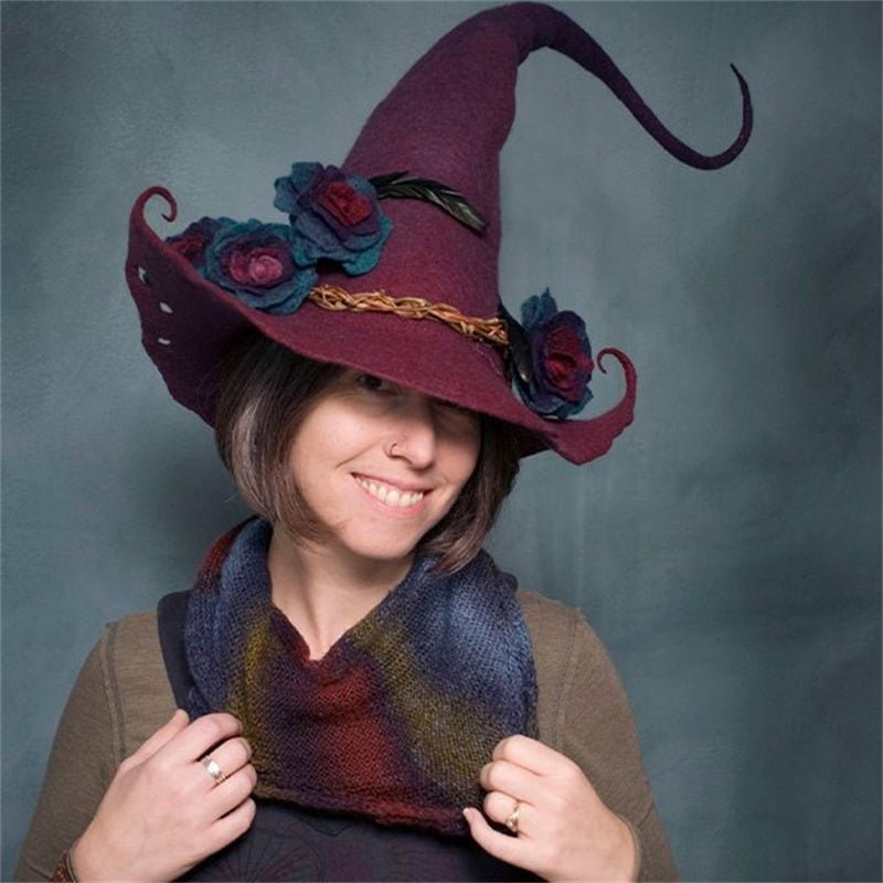 Women Modern Witch Hat Costume Pointed Wool Felt Halloween Party Hats Witch Hat Warm Autumn Winter Cosplay Props - 0 - Scribble Snacks