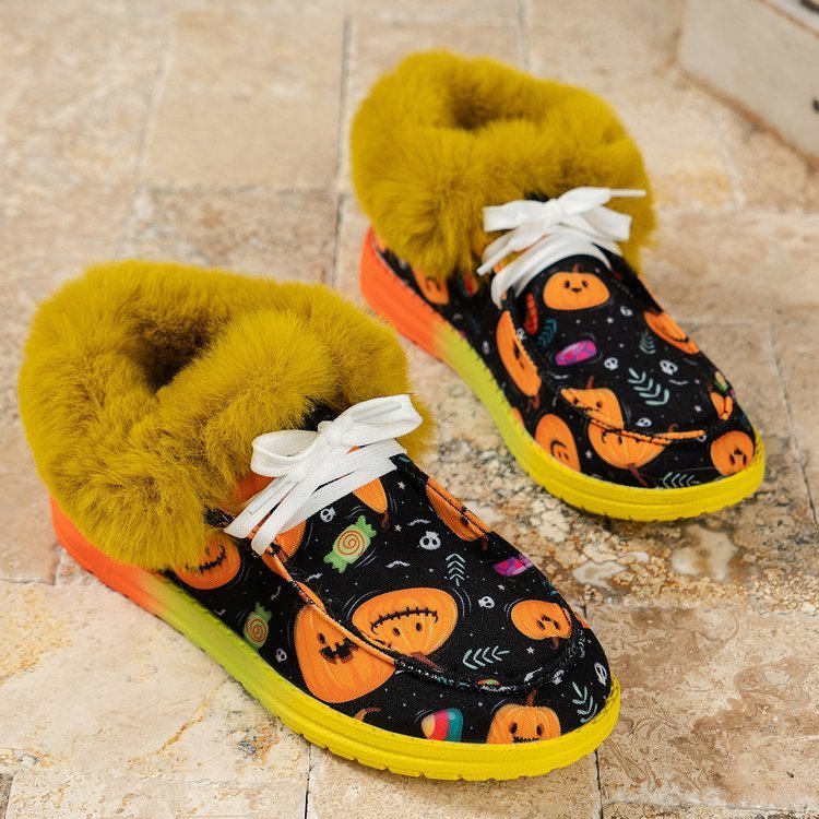 Women's Fashion Halloween Printed Plush High Heel Leisure Shoes - 0 - Scribble Snacks