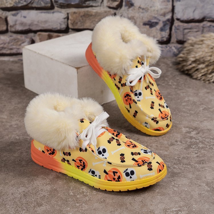 Women's Fashion Halloween Printed Plush High Heel Leisure Shoes - 0 - Scribble Snacks