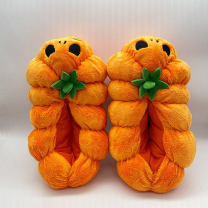 Women's Home Bedroom Halloween Pumpkin Plush Slippers - 0 - Scribble Snacks