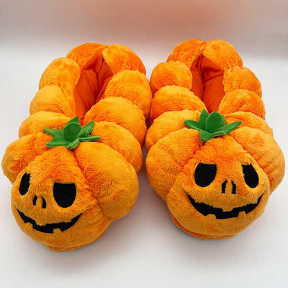 Women's Home Bedroom Halloween Pumpkin Plush Slippers - 0 - Scribble Snacks