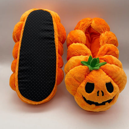 Women's Home Bedroom Halloween Pumpkin Plush Slippers - 0 - Scribble Snacks