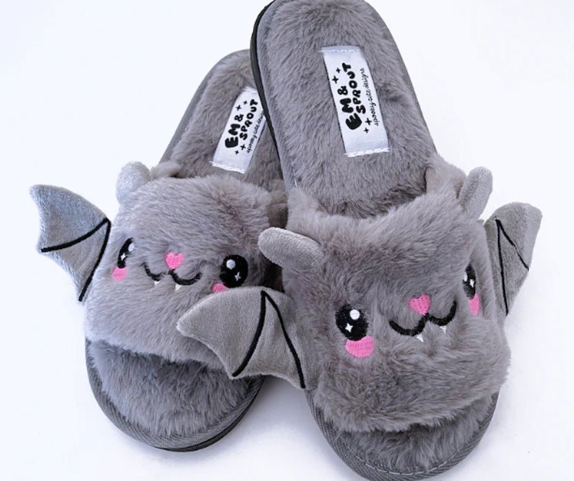 Women's Large Size Halloween Plush Bat Slippers - 0 - Scribble Snacks