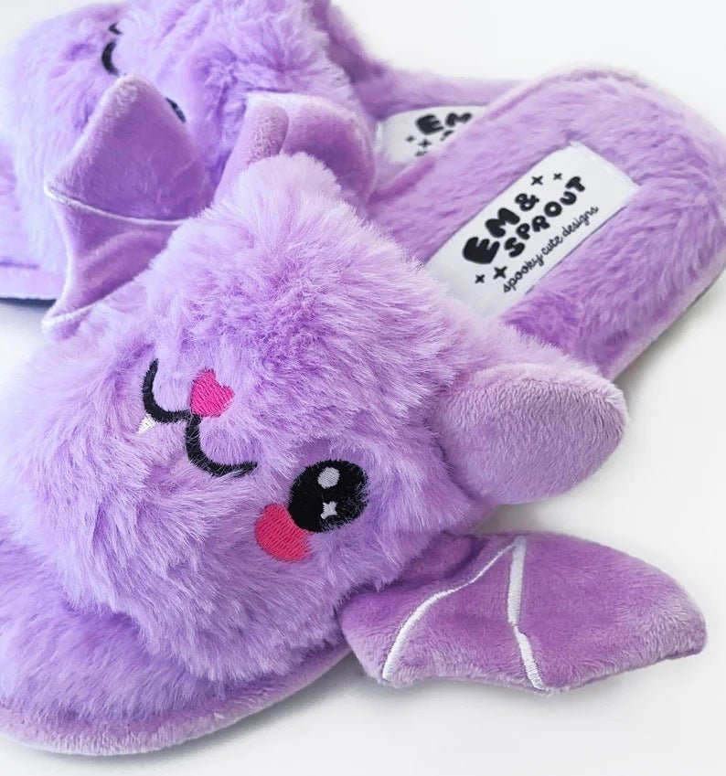 Women's Large Size Halloween Plush Bat Slippers - 0 - Scribble Snacks