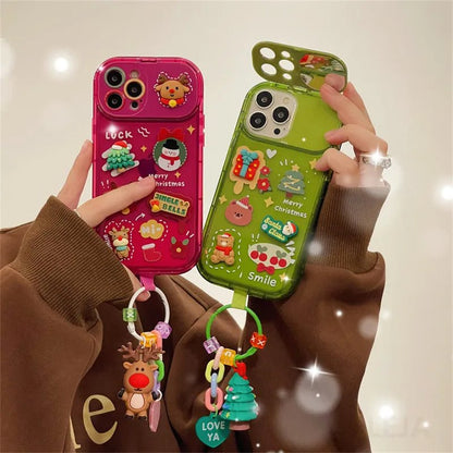 Xmas Santa Claus Cute Elk Hat Pendant Flip Christmas Phone Case For I Phone 15 14 13 12 11 Pro Max Pro Silicone Protection Cover - 0 - Scribble Snacks