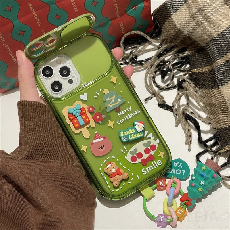 Xmas Santa Claus Cute Elk Hat Pendant Flip Christmas Phone Case For I Phone 15 14 13 12 11 Pro Max Pro Silicone Protection Cover - 0 - Scribble Snacks