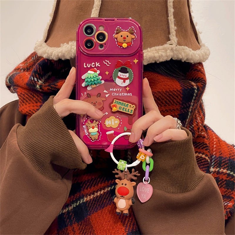 Xmas Santa Claus Cute Elk Hat Pendant Flip Christmas Phone Case For I Phone 15 14 13 12 11 Pro Max Pro Silicone Protection Cover - 0 - Scribble Snacks