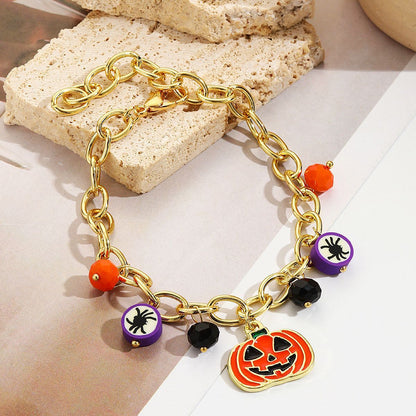 Yellow Red Pumpkin Skull Pendant Halloween Bracelet - 0 - Scribble Snacks