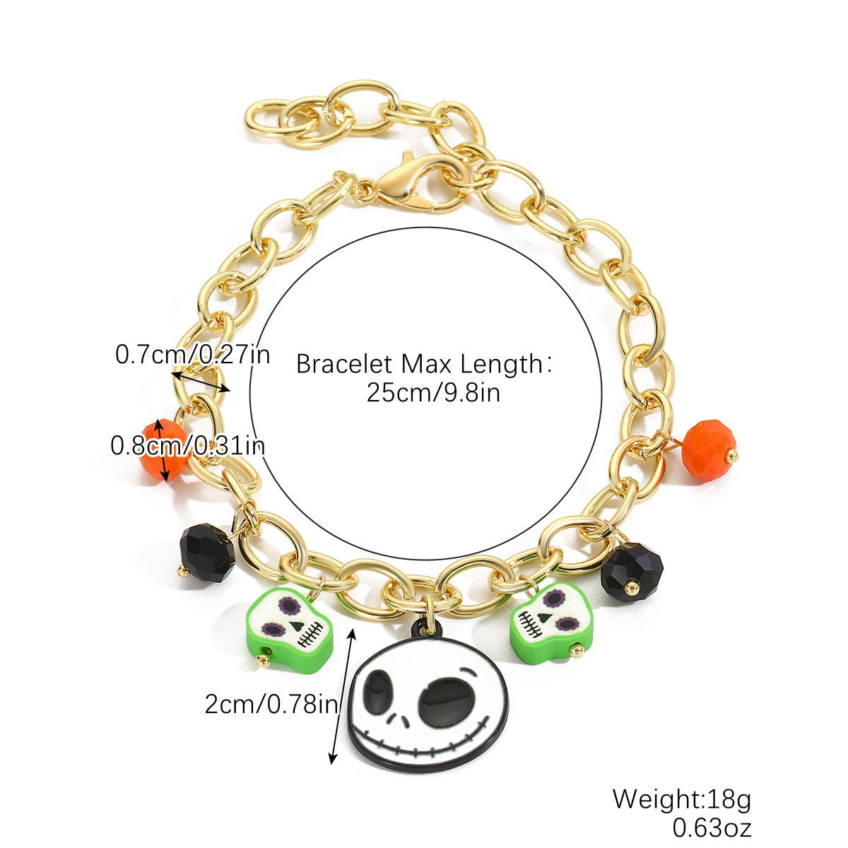 Yellow Red Pumpkin Skull Pendant Halloween Bracelet - 0 - Scribble Snacks