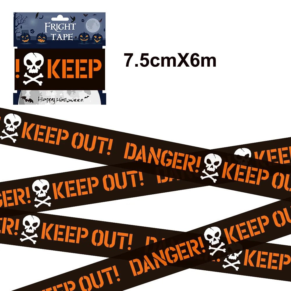 Zombie Party Caution Sign Tape - Halloween - Haunted House Props (Bloody Cloth, Tombstones, Warning Tape) - Scribble Snacks