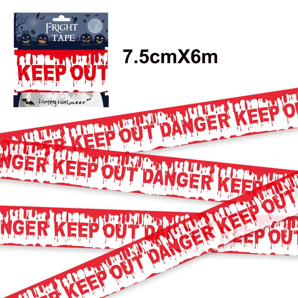 Zombie Party Caution Sign Tape - Halloween - Haunted House Props (Bloody Cloth, Tombstones, Warning Tape) - Scribble Snacks