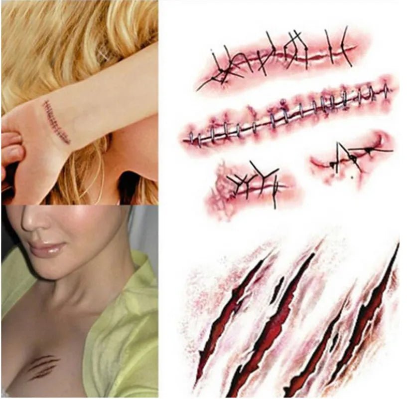 Zombified Scars Sticker Tattoos - Halloween - Temporary Tattoos & Makeup Props - Scribble Snacks