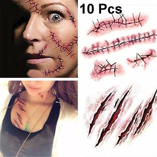 Zombified Scars Sticker Tattoos - Halloween - Temporary Tattoos & Makeup Props - Scribble Snacks