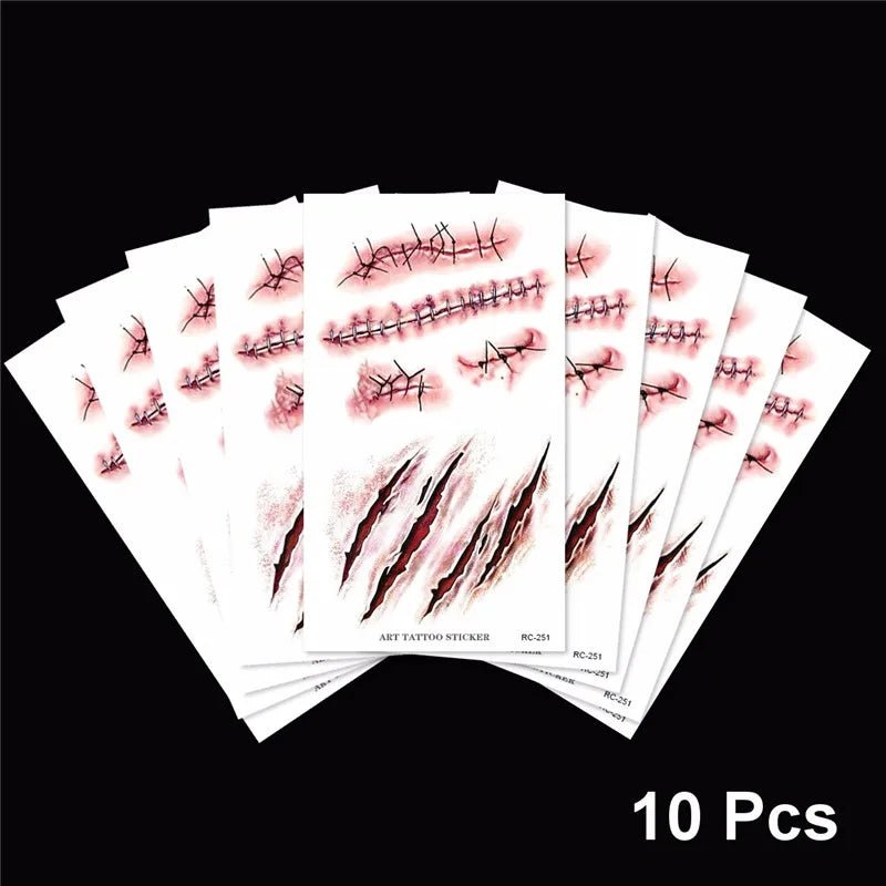 Zombified Scars Sticker Tattoos - Halloween - Temporary Tattoos & Makeup Props - Scribble Snacks