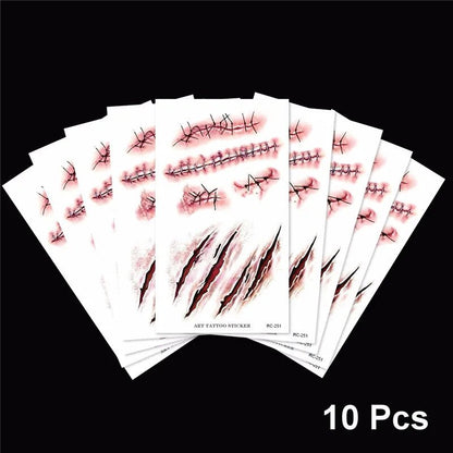 Zombified Scars Sticker Tattoos - Halloween - Temporary Tattoos & Makeup Props - Scribble Snacks