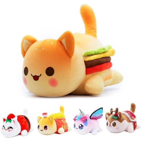 Aphmau Cat Plush Pillow with Burger, Fries, and Coke Design - Soft Plush Toys - Scribble Snacks