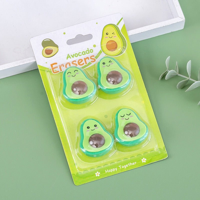 Avocado Fruit-Shaped Rubber Erasers Set - Erasers - Scribble Snacks
