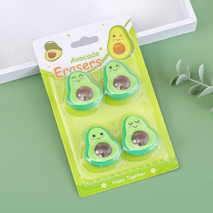 Avocado Fruit-Shaped Rubber Erasers Set - Erasers - Scribble Snacks