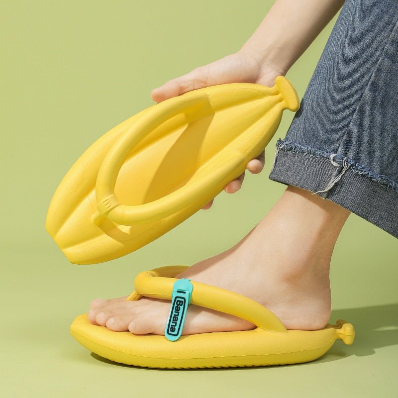 Banana Pattern Summer Flip Flops: Thick Sole, Non-Slip - Shoes & Slippers - Scribble Snacks