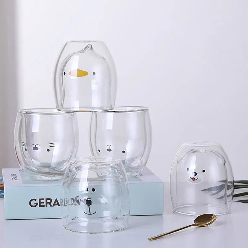 Bear, Cat, Duck, Dog Double-Layer Glass Mug - Mugs - Scribble Snacks