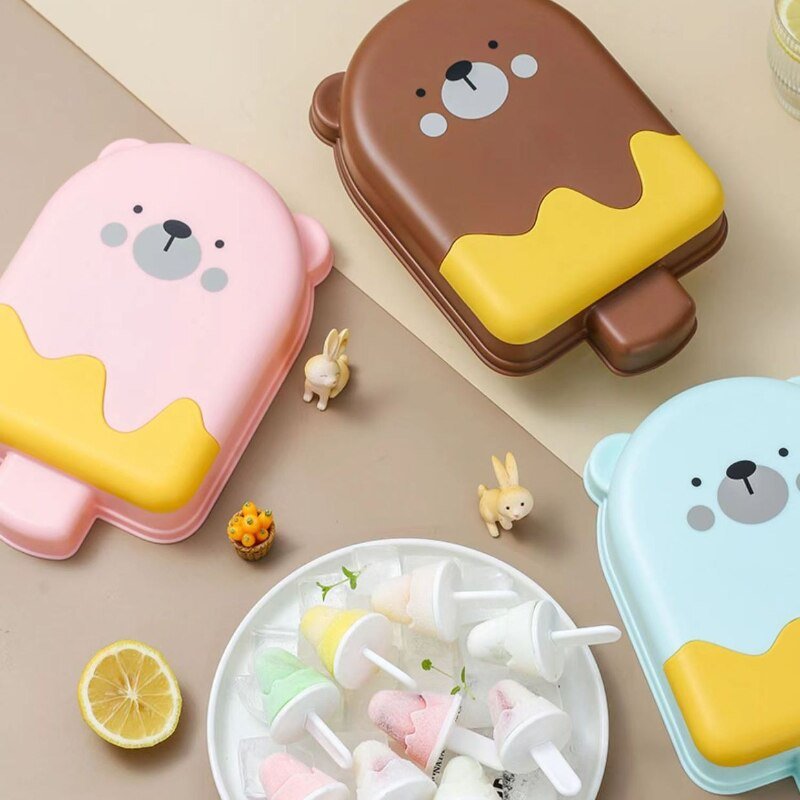 Bear Ice Cream Mould Tray - 10 Moulds Food Grade Ice Cube Tray with Lid for Popsicles, Cheese Pudding and More - Ice Cube Trays - Scribble Snacks