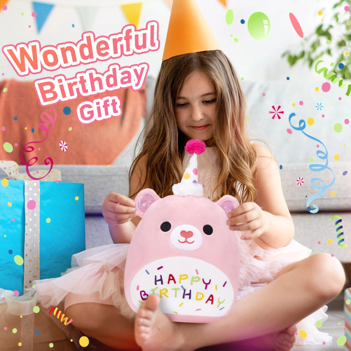 Birthday Bear Plush Pillow - Soft Plush Toys - Scribble Snacks