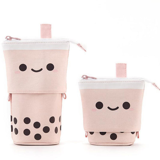 Boba Milk Tea Telescopic Pen Bag - Cute Stand Up Pencil Case and Stationery Pouch for Organisation (1 Set) - Pencil Cases - Scribble Snacks