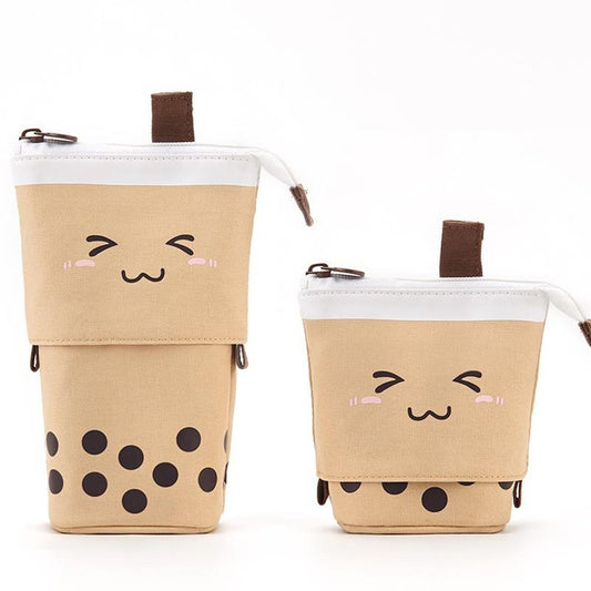 Boba Milk Tea Telescopic Pen Bag - Cute Stand Up Pencil Case and Stationery Pouch for Organisation (1 Set) - Pencil Cases - Scribble Snacks