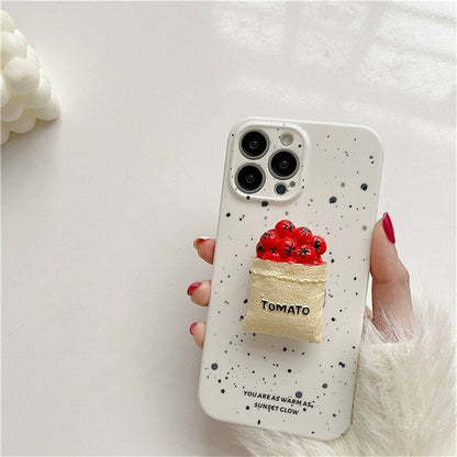 Bread & Tomato Art - Korean Splash Ink 3D Bread Tomatoes Bracket Soft Phone Case for iPhone 14/12/11 & More - iPhone Cases - Scribble Snacks