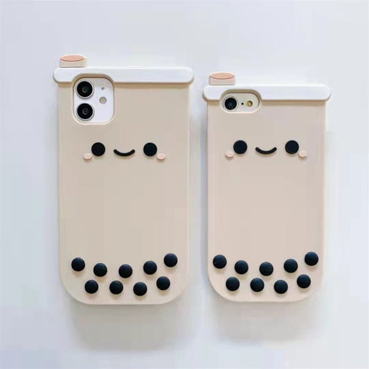 Milk tea cup silicone iPhone case with pressable bubble tea pearls