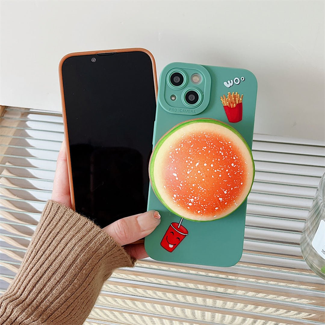 Burger Bliss - Cute Bao Hamburger Squishy Phone Case for iPhone 14/12/13 & More - iPhone Cases - Scribble Snacks