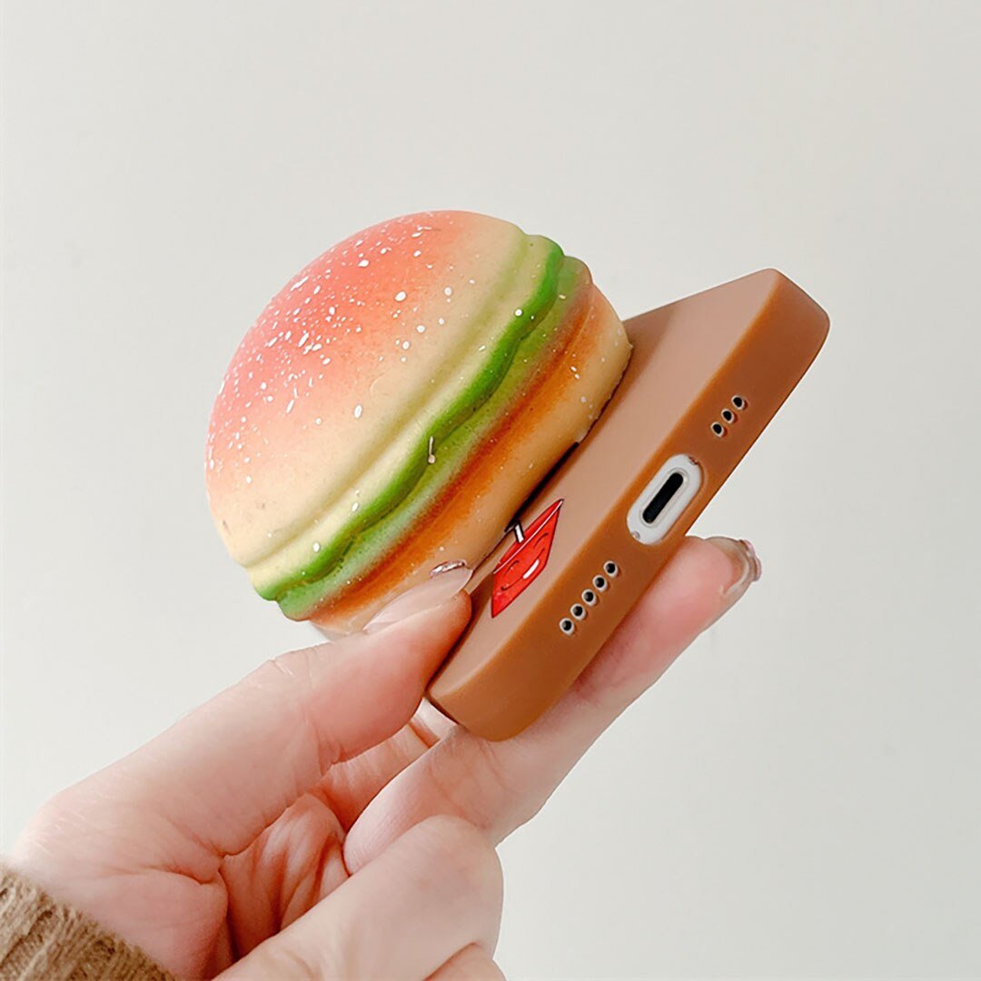 Burger Bliss - Cute Bao Hamburger Squishy Phone Case for iPhone 14/12/13 & More - iPhone Cases - Scribble Snacks