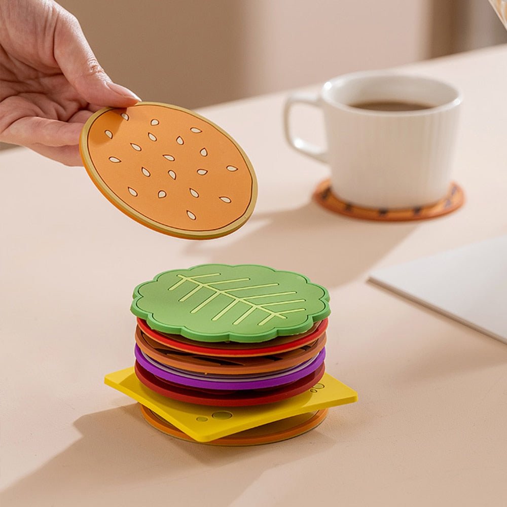 Burger Coaster Set: 8 Silicone Mats for Mugs and Cups - Kitchenware - Scribble Snacks