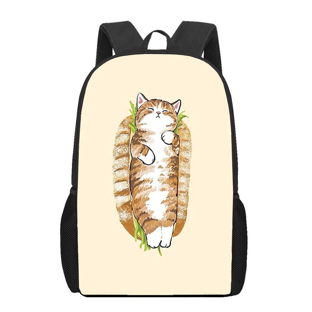 Cat and Food Print Backpack - Bags & Backpacks - Scribble Snacks
