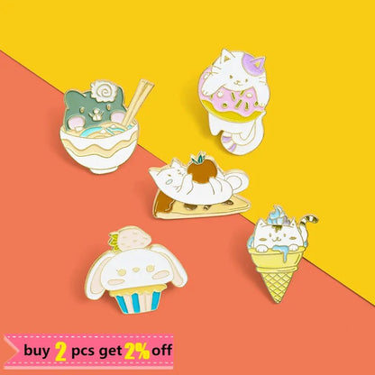 Cat Ice Cream Donut Pins - Clothing Pin - Scribble Snacks