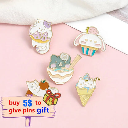 Cat Ice Cream Donut Pins - Clothing Pin - Scribble Snacks