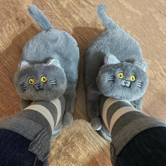 Cat Plush Indoor Slippers: Non-slip, Winter-Warm - Shoes & Slippers - Scribble Snacks