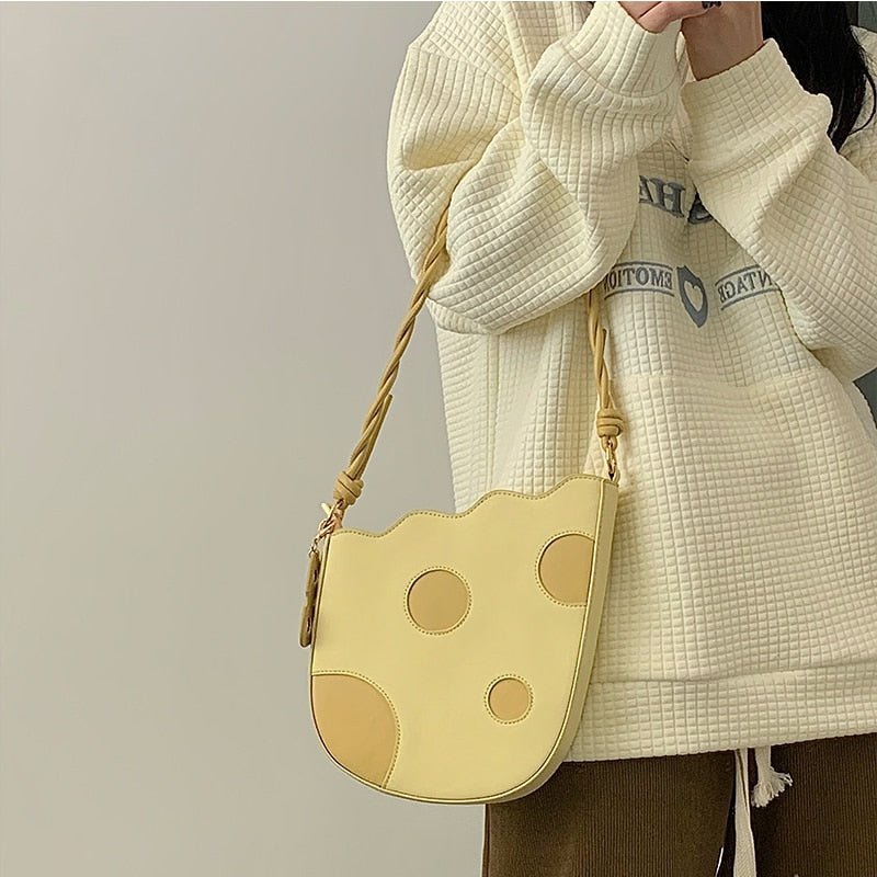 Cheese-Inspired Yellow Shoulder Bag for Women - Bags & Backpacks - Scribble Snacks