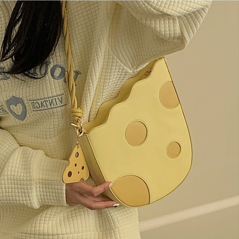 Cheese-Inspired Yellow Shoulder Bag for Women - Bags & Backpacks - Scribble Snacks